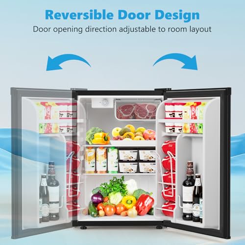 Image of COWSAR 2.6 Cu.Ft Dorm Fridge with Freezer, Single Reversible Door Compact Refrigerator, Adjustable Thermostat, 2 Removable Shelves, Commercial Drink Fridge for Bedroom, Office, Kitchen, Dorm, Black