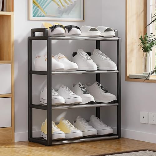 Image of 4-Tier Shoe Storage Rack | Space-Saving Free-Standing Shoe Organizer | Durable Metal Frame with Open Shelves | Ideal for Entryway, Closet, Bedroom (Portable-Black, 4 Tier)