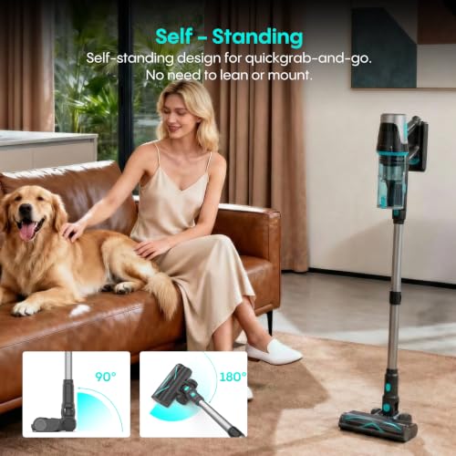 Image of Bagotte Cordless Vacuum Cleaner,65KPa 65Mins Stick Vacuum with Self-Standing,Anti-Tangle Touch Screen LED Display, Detachable Battery Pack, Rechargeable Vacuum for Floor /Carpet /Pet Hair