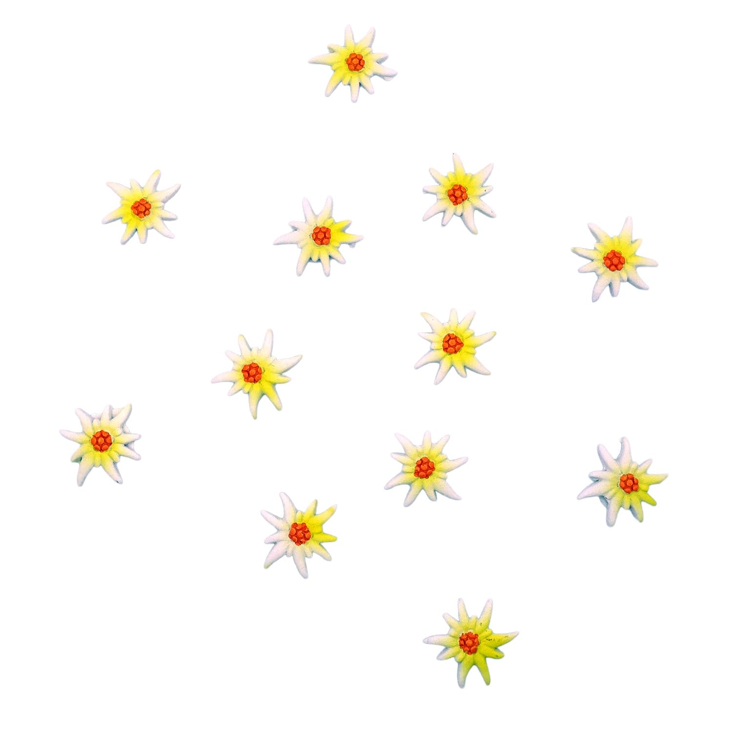 Logbuch-Verlag White And Yellow Set Of 12 Edelweiss Confetti 2.5 Cm Polyresin Mini Flowers White Yellow Bavaria Oktoberfest Table Decoration Traditional Alpine Flower Craft Flowers