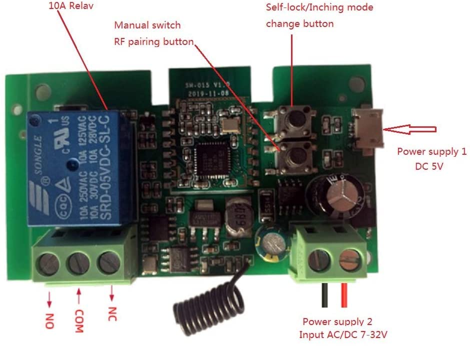 MHCOZY 1 Channel DC 5-32V Zigbee Wireless RF Relay Switch,Work with ...