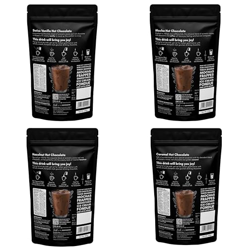 Image of COCOSUTRA Hot Chocolate Mix Combo | Swiss Vanilla, Mocha, Caramel & Hazelnut Flavoured | Enjoy hot or cold | Pack of 4 (Each 100 g) 400 g | Vegan Drinking Chocolate