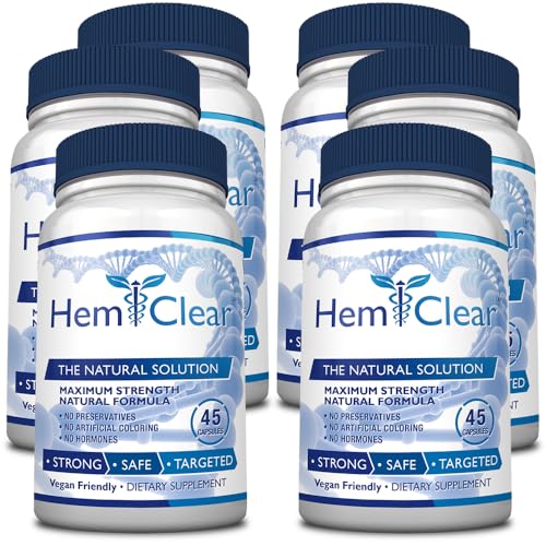 Hemclear for Hemorrhoids - Vegan 100% Natural Formula for Hemorrhoid Relief & Vascular Health - Maximum Strength 6 Bottles