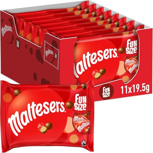 Maltesers Milk Chocolate & Honeycomb Fun Size Bag 11 x 19.5g - Chocolate Multipack Sweets & Candy Treats - Chocolate Sharing Snacks For Party Bag Gift Travel & Work Breaks