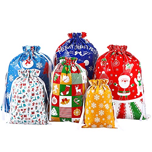 PRETYZOOM Christmas Drawstring Gift Bags- 33Pcs Christmas Gift Bags Assortment for All Kinds of Christmas Gift Wrapping- Christmas Party Supplies
