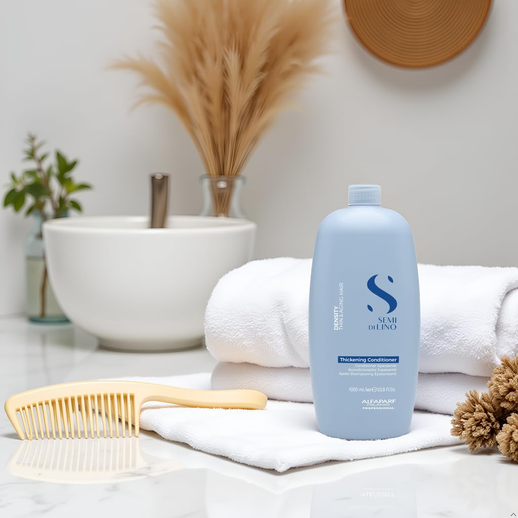 ALFAPARF MILANO Semi di Lino Density Thickening Conditioner - Peptides & Amido Acids - Fine & Thin Hair - Detangles, Softens - Adds Body & Volume for Revitalized, Youthful & Thicker Hair