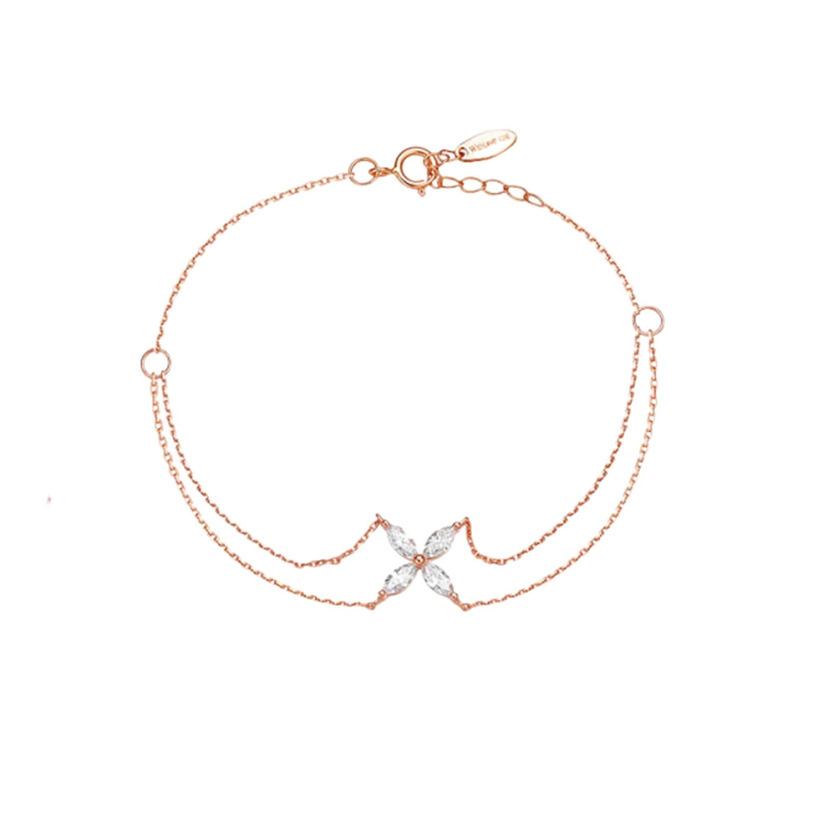Pulseras de la amistad para adultos, trébol de oro rosa, diamantes de 0,38 quilates, pulseras de oro rosa de 14 quilates para mujer