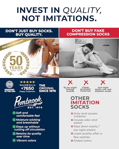 Image of Pembrook Bamboo Viscose Diabetic Socks for Women & Men - 6 Pairs Ankle Socks for Swollen Feet | Neuropathy Socks