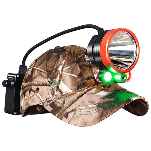 Pseudes T28 5-Color 3000-Yard Coon Hunting Lights–2 000 lm White/Green/Red/Amber Spot & Green Beam, IPX6 Waterproof Night Hunting Headlamp for Varmint, Hog & Coyote Light