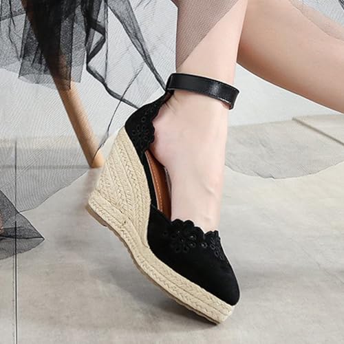 Sandales compensées femmes espadrilles talons hauts plateforme bout fermé