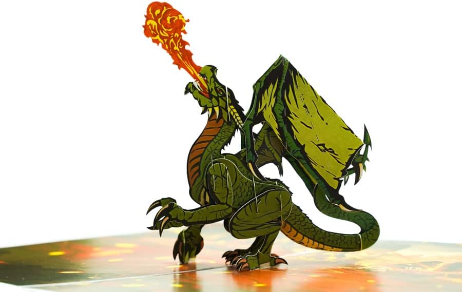 Miniatura 6 de ETA Tarjeta desplegable de dragón verde 3D, tarjeta desplegable de animales 3D, tarjeta de naturaleza, tarjeta desplegable para el día del padre,