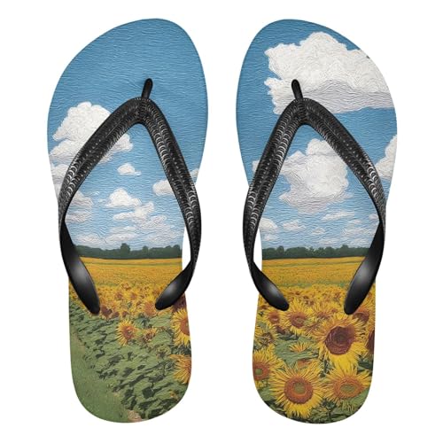 Sunflower Field Flip Flop Sandal for Women Men, Casual Beach Slippers Indoor Outdoor XS