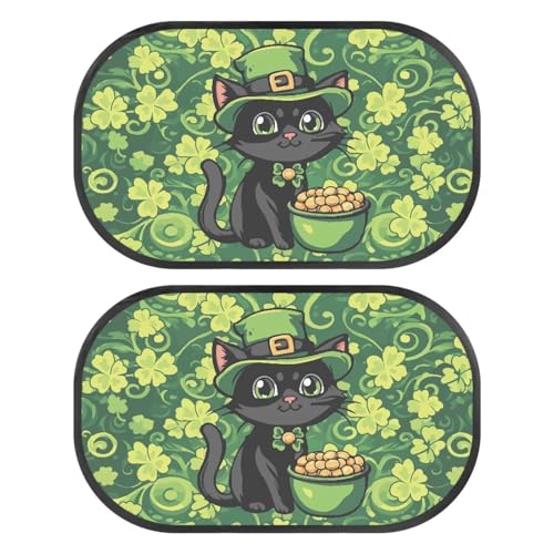 Renewold St. Patrick's Day Black Cat Car Side Window Shades for Baby Rear Window Sunshade for Kids Pets from UV and Sun Glare Automotive Sun Protection Car Interior Accessories 2pcs