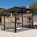 Domi 6.5x12FT Hardtop Grill Gazebo, Outdoor BBQ Gazebo with 2 Side Shelves and Sloping Galvanized Steel Roof, Metal Permanent Grill Canopy with Ceiling Hooks for Patio, Lawn, Backyard, Deck, Brown