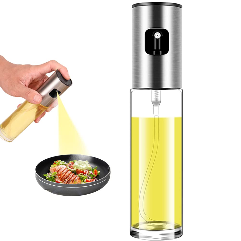 Wayeept Silver Olive Oil Sprayer For Cooking Oil Spritzer Mister For Air Fryer Canola Vinegar Vegetable Oil Portable Mini Bottle Kitchen Gadgets For Bbq/Pan/Salads/Baking (1 Pack)