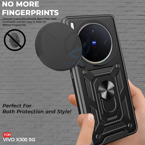Image of AESTMO Tough Armor Vivo X300 5G Bumper Back Case Cover | Ring Holder & Sliding Camera Shield Cover | 360 Degree Protection Back Case Cover for Vivo X300 5G (Black)