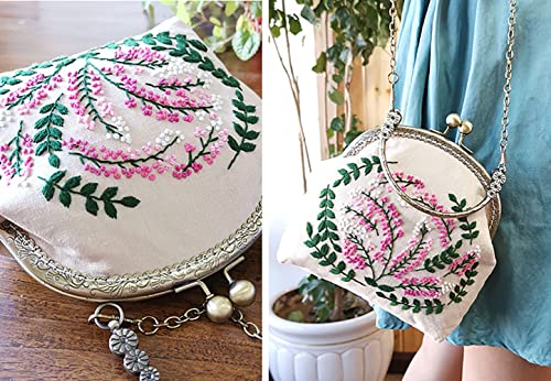 Image of Gogobear Embroidery Beginner Kits for Adults, DIY Wallet /Purse /Handbag | Retro Vintage Style, Needlepoint Pouch Kit, Detachable Chain Strap, Birthday Gift, Handmade Souvenir