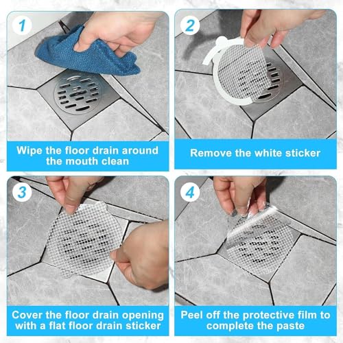 Image of Rushwak Round Disposable Shower Drain Hair Catcher, Shower Drain Cover, Floor Sink Strainer Filter Mesh with Stickers for Bathroom, Bathtub, and Kitchen