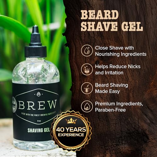 Beard Shave Gel by BREW Grooming - Clear Gel for Perfect Edging & Smooth Shaving - Made With Hops, Barley, Yeast Oil - Reduces Razor Irritation, Cuts & Nicks - Moisturizes, Cleans, Softens - 8 fl oz - Image 4