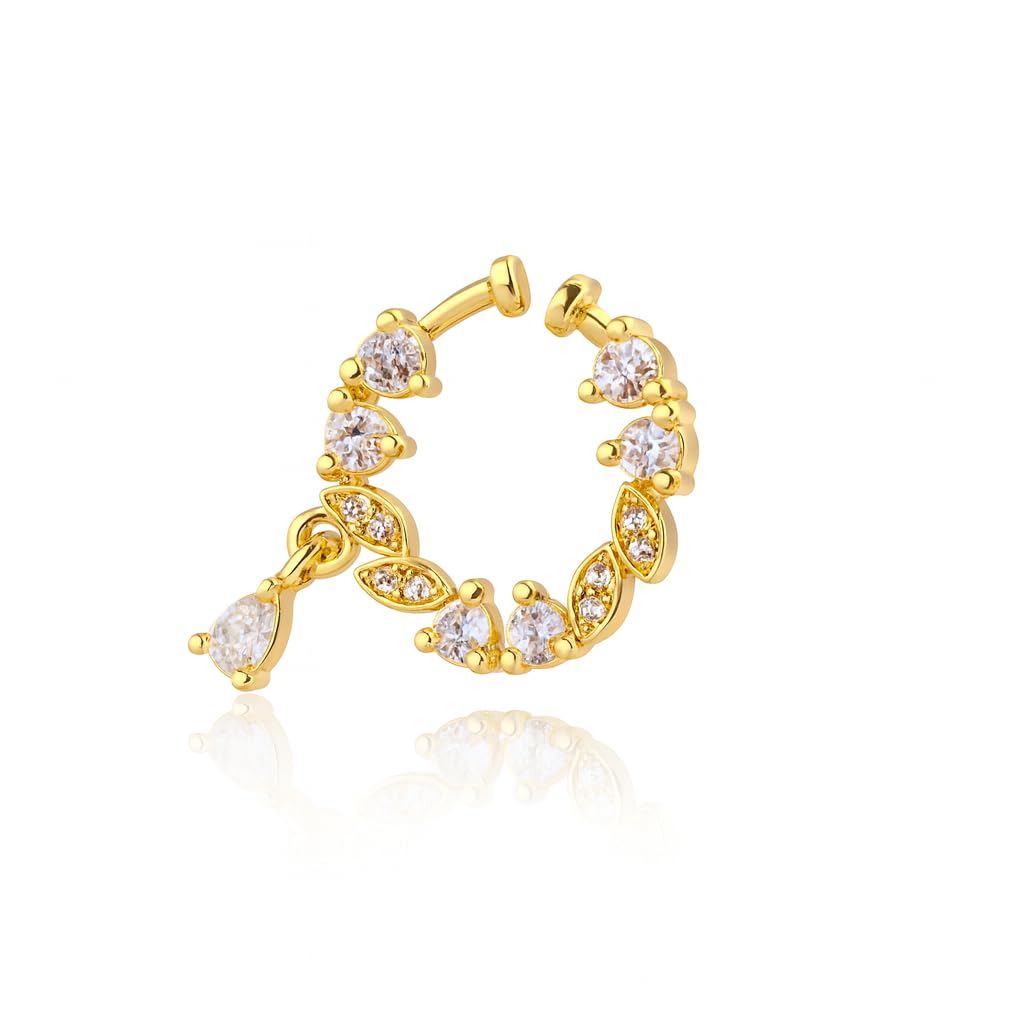 Stylish Screw Gold Plated Nose Pin with Hanging Teardrop Stone Accent-image-34