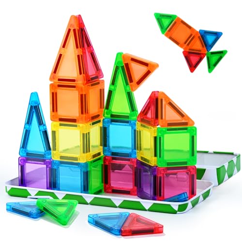 MAGBLOCK 30PCS Mini Magnetic Tiles with Portable Box for Kids 3+