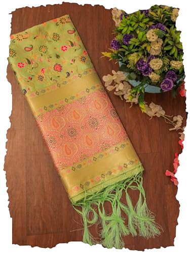Image of DEVANGI Women's Woven Banarasi Silk Dupatta /Chunni For Women, Floral Print 1 Meter Wide and 2.3 Meter Length Printed Designer Dupatta /Chunni For Girls