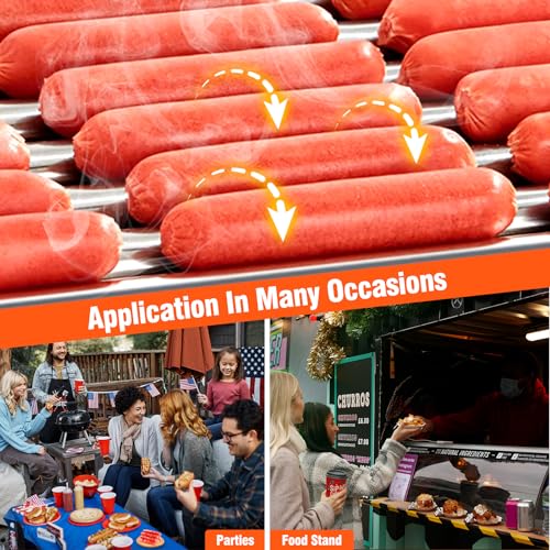 Hot Dog Roller, 9 Rollers 24 Hot Dogs Capacity 1650W Stainless Sausage Grill Cooker Machine with Removable Oil Drip Tray Dual Temp Control and Glass Hood Cover, Perfect for Commercial and Party