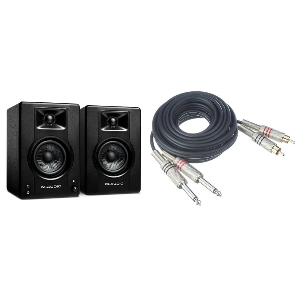 M-Audio BX3 3,5" Studio-Monitore High-Definition Monitor Lautsprecher Boxen für Recording und Multimedia, 120W & Adam Hall Cables K3TPC0300 Audiokabel 2 x Cinch Male auf 2 x 6,3mm Klinke Mono 3m