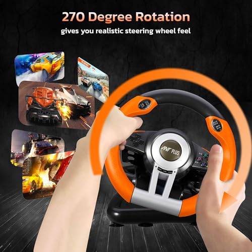 Image of Ant Plus Fire Pro V3 Racing Wheel 270 Degree Universal USB Powered Car Sim Game Steering Wheel with Gear Shifter and Pedals for Xbox One, PS3, PS4, Switch, Android TV Black Orange