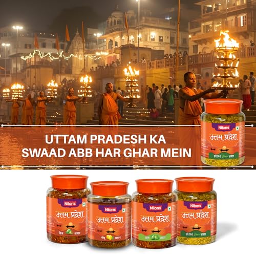 Image of Nilon's Uttam Pradesh Green Chilli Pickle (475g) Homemade Hari Mirch Ka Aachar | Spicy Pickle in Authentic UP Style with Green Chilli, Mustard Oil & Spices Mixed with No Added Artificial Colour