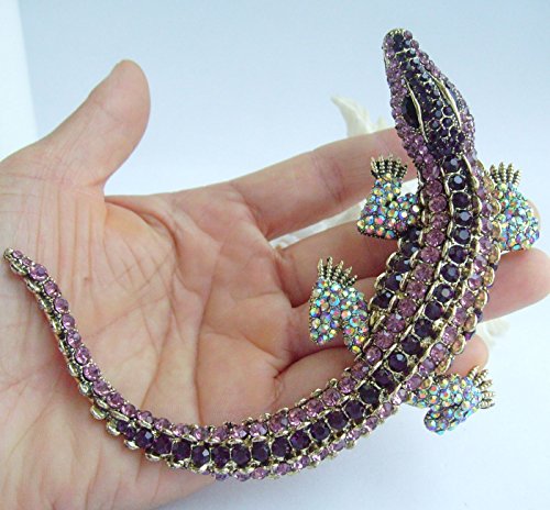 Image of 4.13 inch Alligator Crocodile Brooch Pin Pendant Austrian Crystal BZ5009