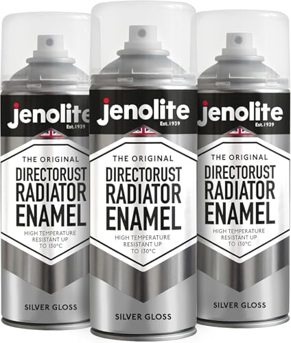 JENOLITE Directorust Pintura en Spray para Radiadores Esmalte | PLATA BRILLO | 3x400ml | Resistente hasta 130ºC | Pintura duradera que no amarillea | No necesita imprimación