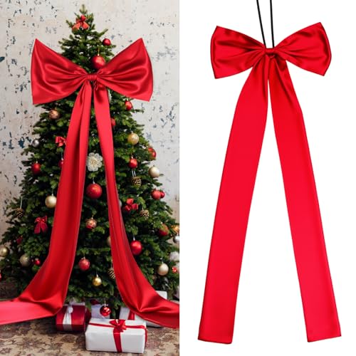 Xinnun 46 Inch Red Christmas Tree Topper Bow Large Christmas Tree Toppers with Red Bows and Long Streamers Xmas Wreath Bows for Home Party Wedding Car Holiday Decor Supplies