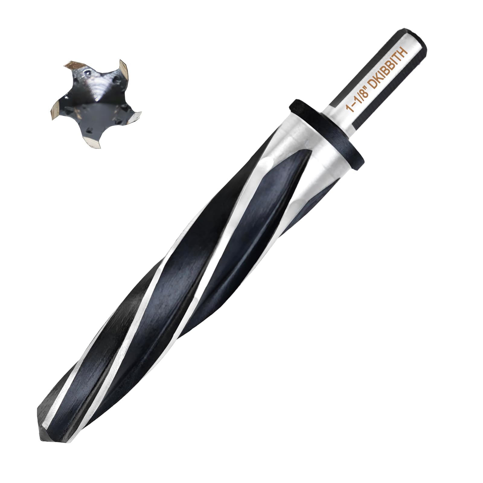 DKIBBITH Punta da trapano per alesatore per costruzione a ponte da 1-1/8", alesatore conico M2 HSS per lega di acciaio, metallo, legno, plastica, gambo antiscivolo da 1/2", alesatore a 5 scanalature a