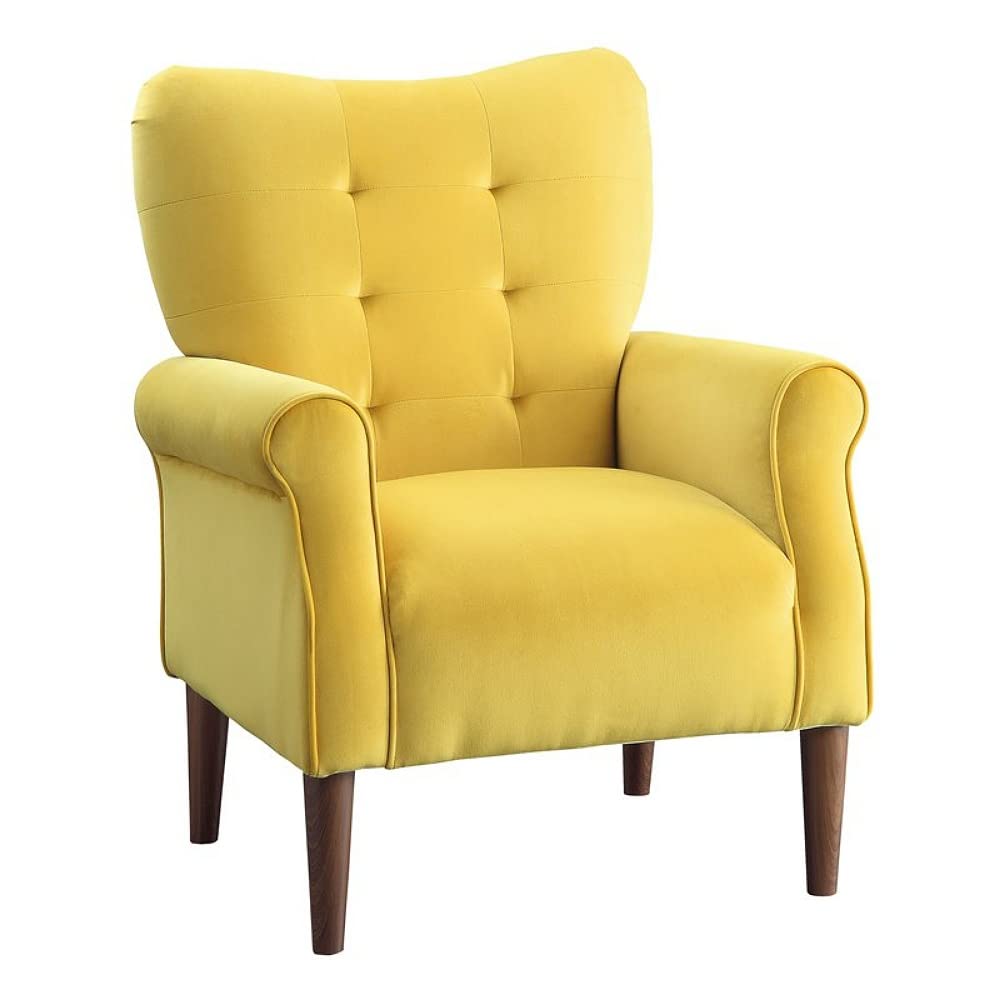 Velvet Accent Armchair Wingback Chair Sofa Bench Sofa Couch High Back Wing Chair Cushioned Lounge Single Seater Chair for livingroom Bedroom Office Hotel Guestroom (Yellow)