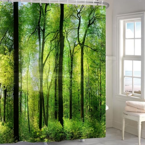 Yeele Nature Landscape Shower Curtain Green Trees Forest Bathroom Curtains
