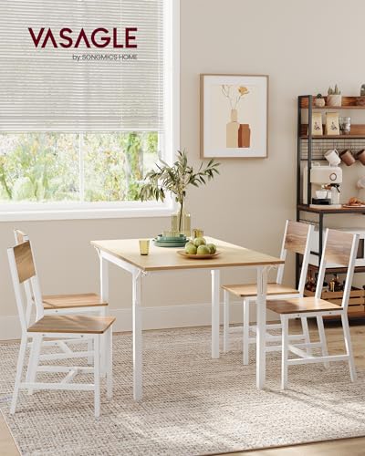 Image of VASAGLE Dining Chair Set of 2, Rustic Wood Chairs with Metal Steel Frame, Easy to Assemble, Comfortable Seat, Modern Farmhouse Chair for Kitchen, Bedroom, Living Room, Wheat Brown and Cloud White