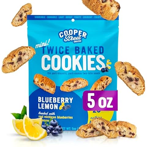 Cooper Street Twice Baked Lemon Blueberry Biscotti Cookies - Light and Crispy Coffee Cookie Bites - Traditional Low Calorie Italian Snacks for Adults & Kids - Kosher, Dairy, Peanut & Soy Free - 5oz Cover