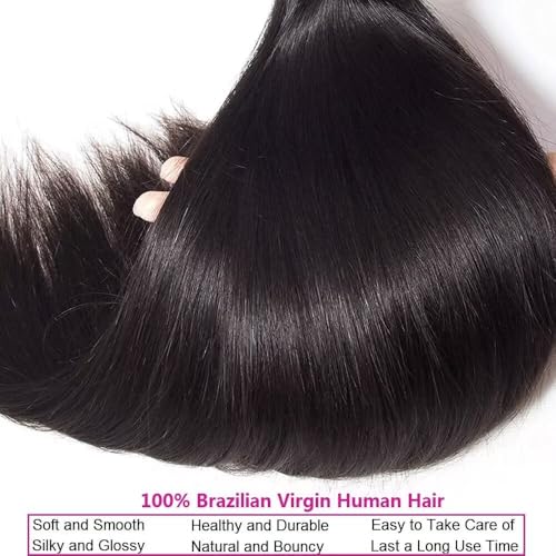 Human Hair Bundles 12A Brazilian Straight Human Hair Bundles 100% Unprocessed Remy Straight Weave Bundles Human Hair Double Weft Hair Bundles 295-300g Total Natural Color 20 20 20 Inch - Image 4