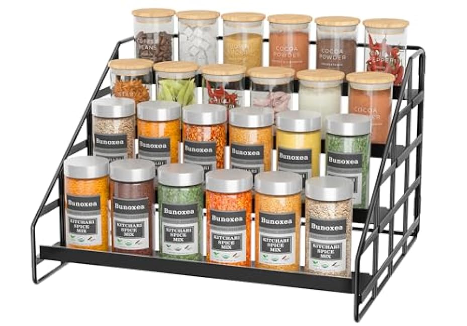 Spice Rack Kitchen Cabinet Organizer,4 Tier Countertop Spice Rack,Tier Depth Adjustable Cabinet Shelf,Step Spice Organization Easy Visibility,Holds Seasoning and Condiments