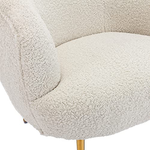 Duomay Modern Accent Chair Armchair Set Of 2, Sherpa Upholstered Barrel Chair With Golden Legs Comfy Lounge Chair Single Sofa Armchair Club Chair For Living Room Bedroom Office,White #TOP7