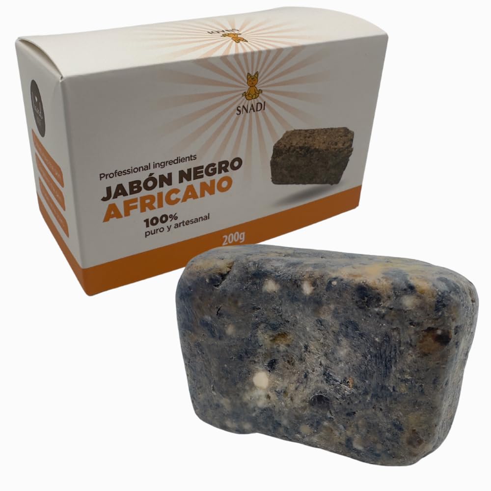 Snadi - Organic African Black Soap 200g | Handcrafted and Vegan | Improves Skin and Hair | Antibacterial and Exfoliating Properties | Hand-cut and Packaged | Ghana