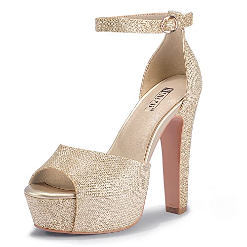 IDIFU Gold Platform Block Chunky High Heels for Women Peep Toe Sandals by IDIFU - Used condition - US$25.98