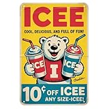ICEE Polar Bear tin sign Vintage Cool Delicious ICEE Metal Sign for Garden & Yard Bar Porch Garage Home Bedroom Kitchen Decor Gift 8 x 12, easy to hang