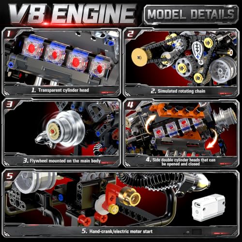 Image of V8 Engine Model Kit, 767 PCS Mini Car Engine Building Sets