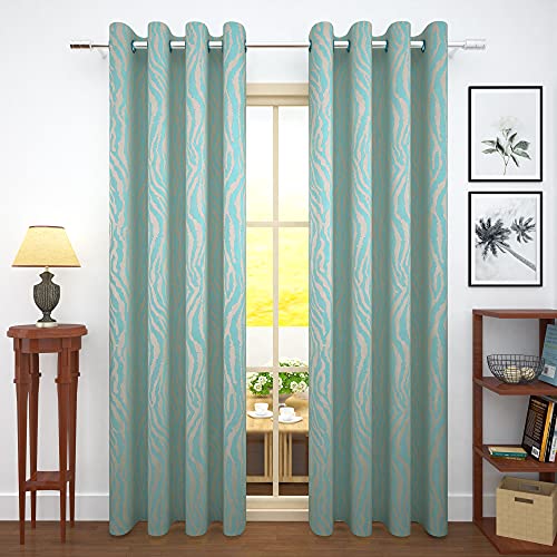 Image of Story@Home Bloom Collection Polyester Jacquard Lavish and Modern Rich Animal Print 2 Piece Eyelet Ring top Door Curtain for Bedroom and Hall - 7 Feet, Turquoise