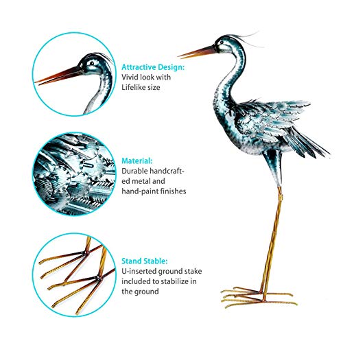 CHISHEEN Garden Crane Statues Outdoor Sculptures, Metal Yard Art Heron Statues Standing for Indoor Outdoor Decor, Bird Statues for Patio Lawn Porch Decorations