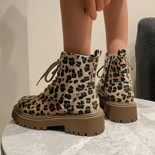 Combat Boots Womens,Leopard Boots for Women,Women's Lace up Y2K Ankle Combat Boots Chunky Fashion Booties Shoes,Platform Cheetah print Boots for Women,Women's Combat Boots Dressy4