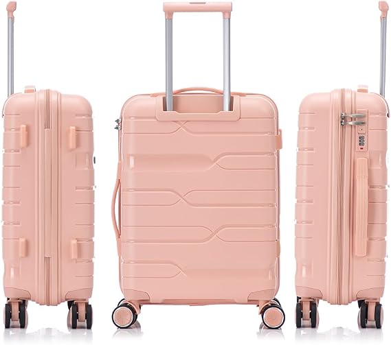 1990s Cabin Suitcase 55x38x22cm (44L) Polypropylene - Embedded Padlock - 20 Inches (Light Pink)