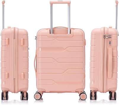 1990s Cabin Suitcase 55x38x22cm (44L) Polypropylene - Embedded Padlock - 20 Inches (Light Pink)